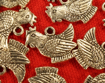 Chicken 20mm Antique Silver Tone Double Sided Barnyard Farm Animal Charms - 0562