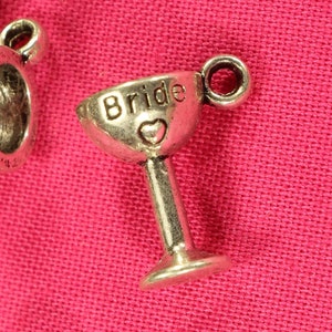 Bride Champagne Glass 14mm Antique Silver Tone 3D Wedding Charms - 0865