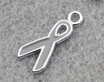 Gray Ribbon 20mm Silver Tone and Gray Enamel Single Sided Support Awareness Charms - 1502