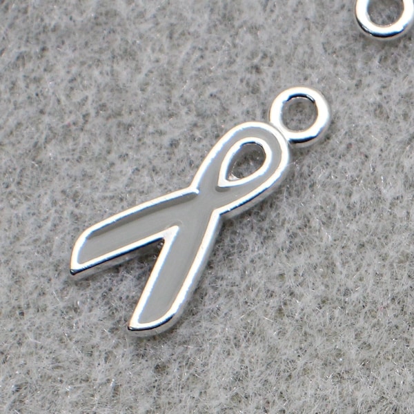 Gray Ribbon 20mm Silver Tone and Gray Enamel Single Sided Support Awareness Charms - 1502