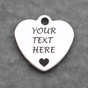 Personalized Heart with Heart Image 20mm Polished Silver Tone Stainless Steel Laser Engraved Charms - SL0808