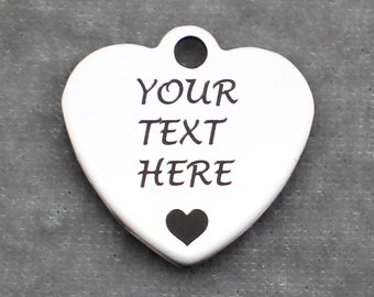 Personalized Heart with Heart Image 20mm Polished Silver Tone Stainless Steel Laser Engraved Charms - SL0808