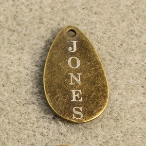 Personalized 24mm Teardrop Antique Bronze Tone White Laser Marked Custom Engraved Jewelry and Craft Charms - L0020