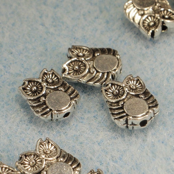 Owl 10mm Antique Silver Tone Double Sided Bird Spacer Beads - 1096