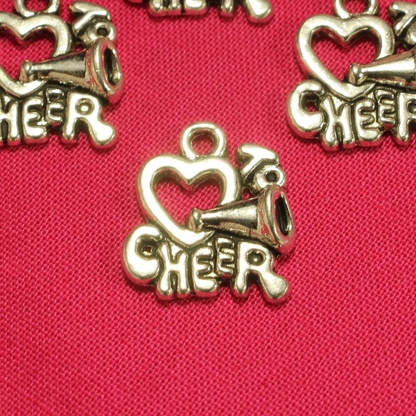 I Love To Cheer 17mm Antique Silver Tone Single Sided Cheerleading Sports Charms - 0187