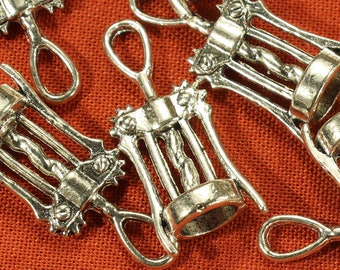 Corkscrew 27mm Antique Silver Tone 3D Wine Charms - 0681