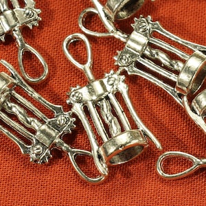 Corkscrew 27mm Antique Silver Tone 3D Wine Charms - 0681
