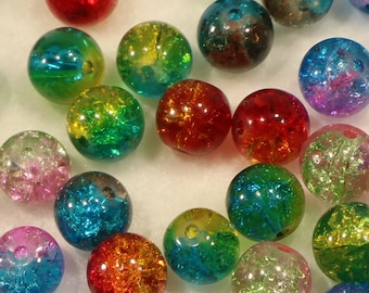 8mm Multi Colored Crackle Glass at Random Jewelry Making Craft Beads - 1382