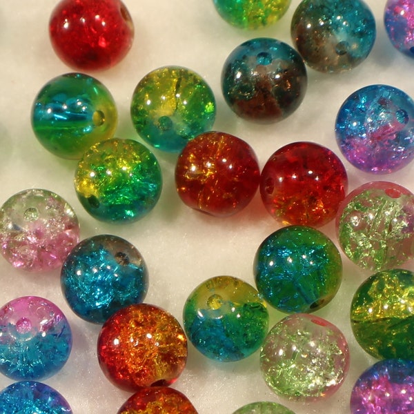 8mm Multi Colored Crackle Glass at Random Jewelry Making Craft Beads - 1382