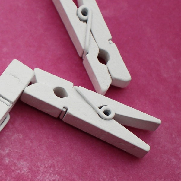 Clothespin 35mm Wooden White Painted Small Mini DIY Craft Scrapbook Embellishment Photo Hanger Accent Clips - 1705