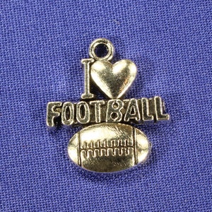 I Love Football 20 mm アンティーク シルバー トーン 片面スポーツ チャーム - 0491