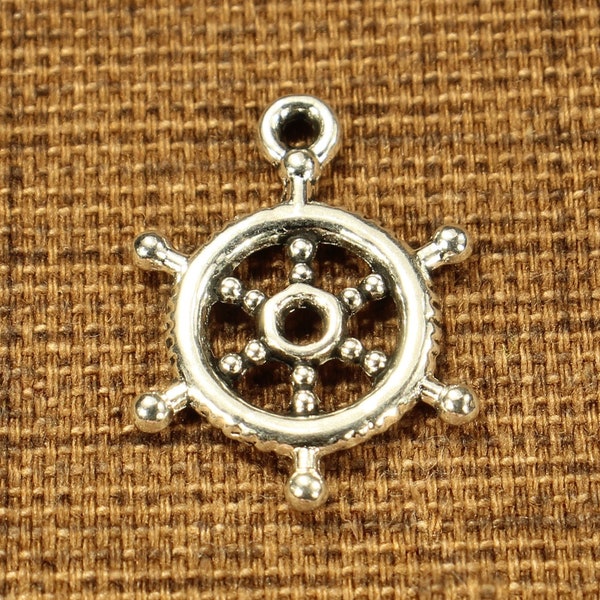 Captain's Wheel 20mm Antique Silver Tone Double Sided Nautical Charms - 0399