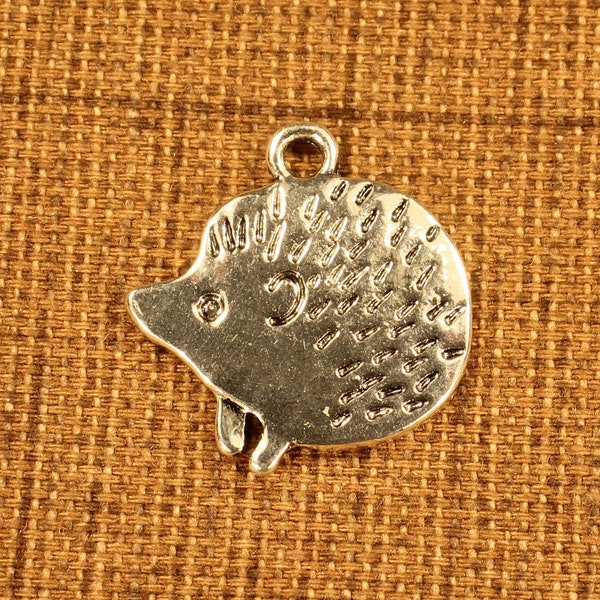 Hedgehog 21mm Antique Silver Tone Single Sided Animal Charms - 0062