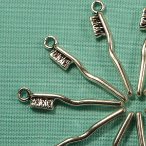 Toothbrush 30mm Antique Silver Tone 3D Dental Hygiene Charms - 0213
