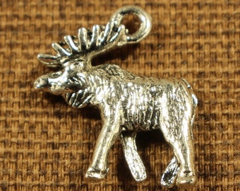 Moose 18mm Antique Silver Tone 3D Wild Animal Charms - 0159