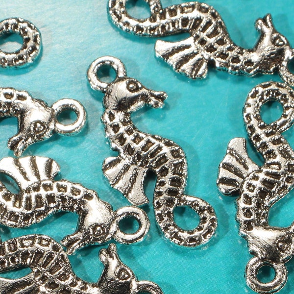 Seahorse 25mm Antique Silver Tone Double Sided Ocean Animal Charms - 0873