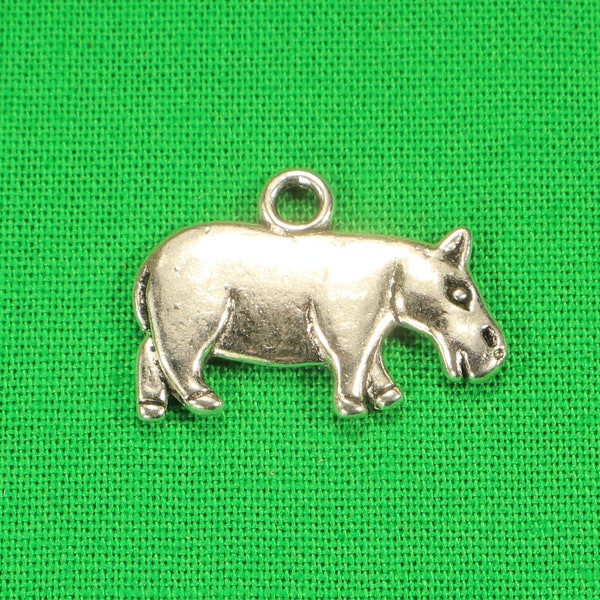 Hippo 21mm Antique Silver Tone Double Sided Animal Charms - 0359