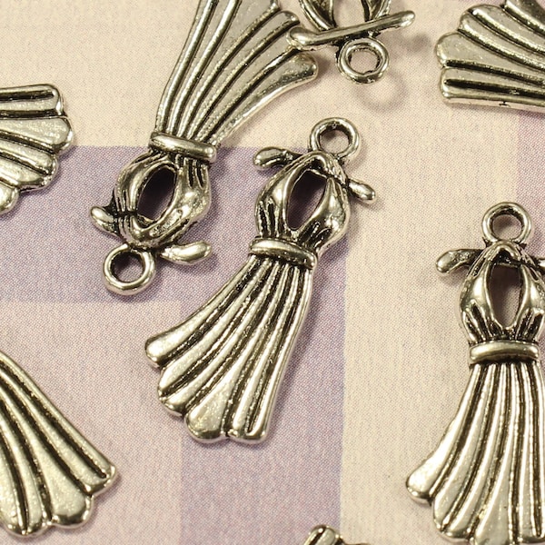 Dress 23mm Antique Silver Tone Double Sided 2D Clothing Charms - 0711