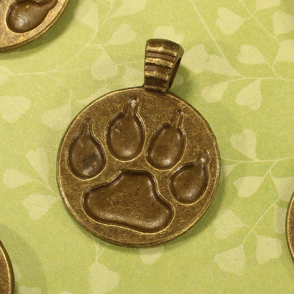 Paw Print 27mm Antique Bronze Tone Single Sided Pendant Charms - 0931