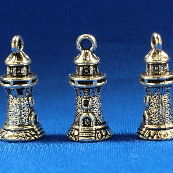 Lighthouse 20mm Antique Silver Tone 3D Ocean Nautical Charms - 0082