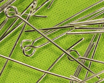 Eye Pin 30mm Iron Based 21 Gauge Silver Plated Jewelry Making and Bead Craft Findings - 0957