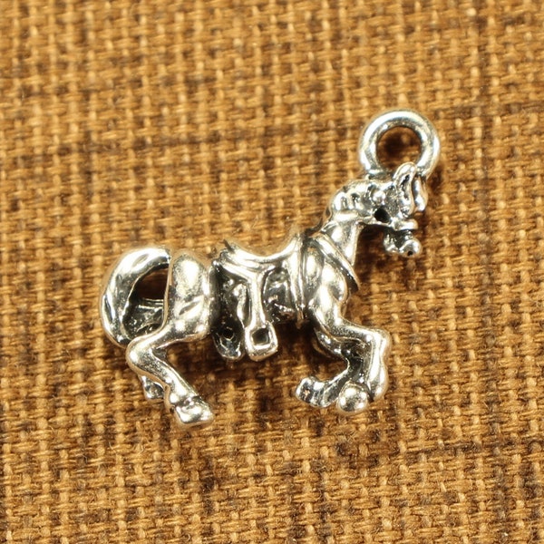 Horse 19mm Antique Silver Tone 3D Rodeo Western Animal Charms - 1138