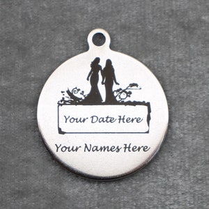 Mrs. and Mrs. Personalized Round 29mm Silver Tone 304 Stainless Steel Custom Laser Engraved Jewelry and Craft Charms - SL3903