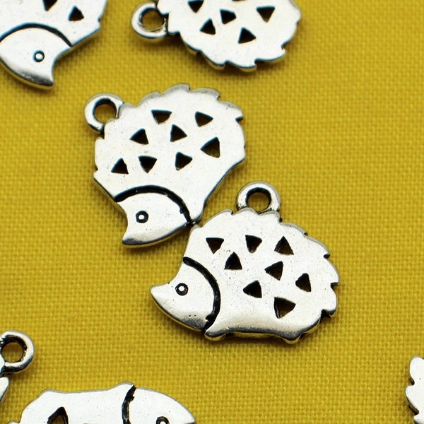 Hedgehog 15mm Antique Silver Tone Double Sided Animal Charms - 1553