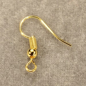 Gold Plated 20mm Ear Wire Hooks with Wire Wrap and Bead Ball Accent Iron Based Alloy Earring Findings - 0522