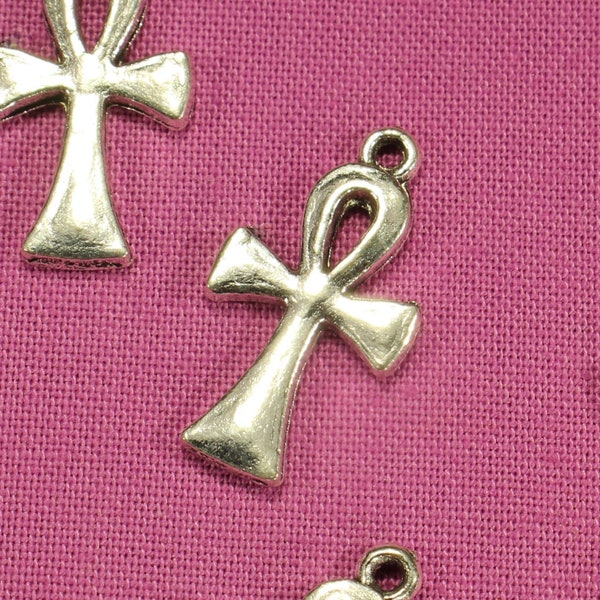 Ankh Cross 22mm Antique Silver Tone Single Sided Religious Charms - 1023