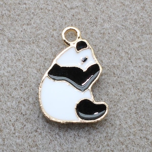 Panda 18mm Black and White Enamel With Gold Plated Finish Single Sided Wildlife Animal Charms - 1525