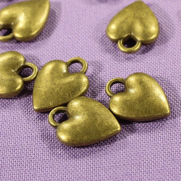 Heart 14mm Antique Bronze Tone Double Sided Love Charms - 0356