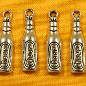 Beer Bottle 24mm Antique Silver Tone Single Sided 2D Drink Charms - 0016