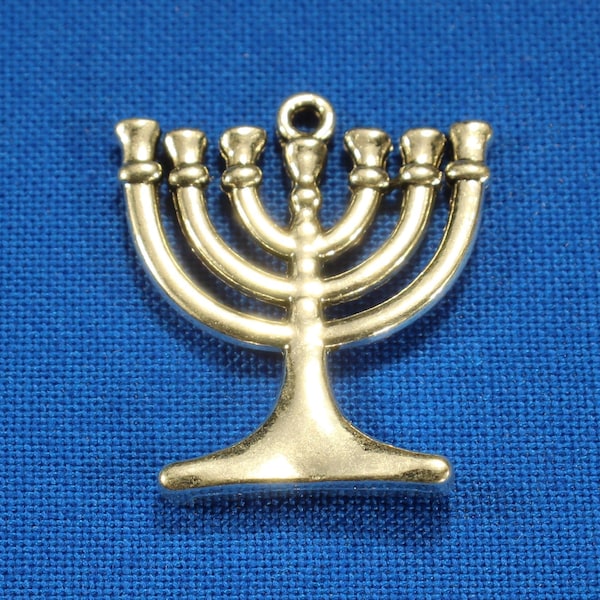 Menorah 22mm Antique Silver Tone Double Sided Religious Charms - 1133