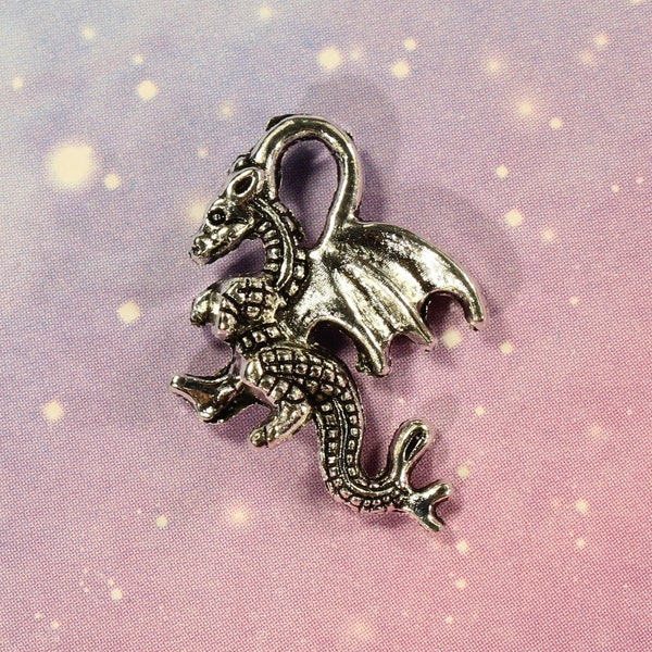 Dragon 20mm Antique Silver Tone 3D Fantasy Medieval Fairy Tale Charms - 0877