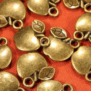 Apple 13mm Antique Bronze Tone Double Sided Fruit Charms - 0627