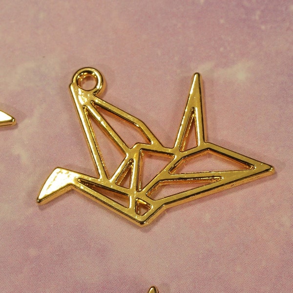 Swan or Crane 30mm Gold Plated Die Cut Double Sided Bird Charms - 0875