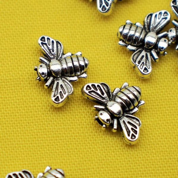 Bee 9mm Antique Silver Tone Double Sided Garden Insect Spacer Beads - 1539