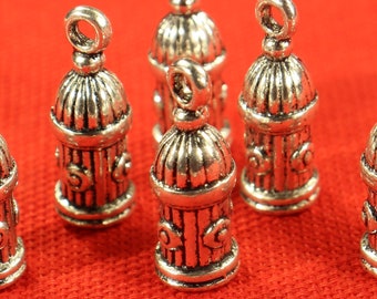 Fire Hydrant 20mm Antique Silver Tone 3D Fireman City Charms - 0457