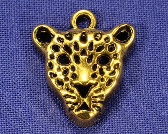 Leopard Head 20mm Antique Gold Tone Single Sided 2D Animal Charms - 0518