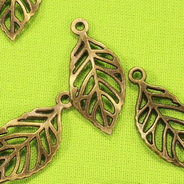 Leaf 28mm Antique Bronze Tone Double Sided Die Cut Nature Charms - 0945