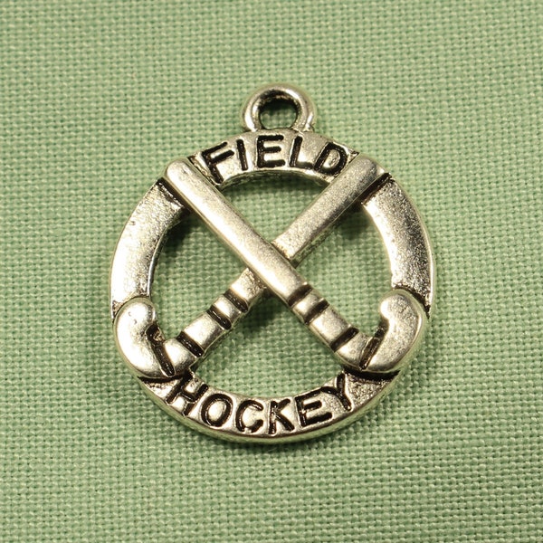 Field Hockey 20mm Antique Silver Tone Single Sided Sports Charms - 0152