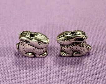 Rabbit 10mm Antique Silver Tone Double Sided 3D Spacer Beads - 0758