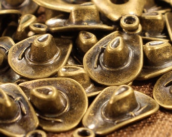 Cowboy Hat 20mm Antique Bronze Tone 3D Western Charms - 0553