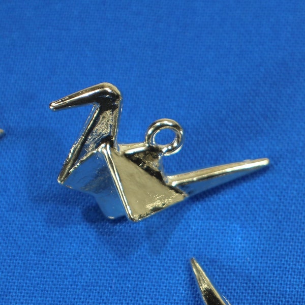 Origami Crane 29mm Silver Tone 3D Animal Bird Charms - 1364