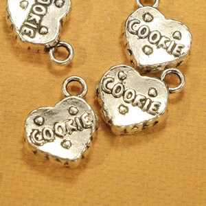 Heart Cookie 14mm Antique Silver Tone Double Sided Food Baking Charms - 0915