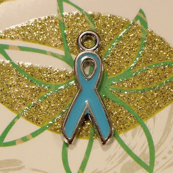 Light Blue Ribbon 20mm Silver Tone And Light Blue Enamel Single Sided Support Awareness Charms - 0717