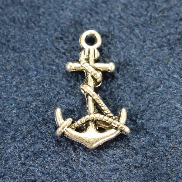 Anchor 19mm with Rope Antique Silver Tone Double Sided Nautical Charms - 0386