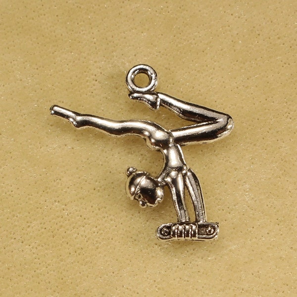 Balance Beam Gymnast 23mm Antique Silver Tone Double Sided Gymnastics Sports Charms - 1255