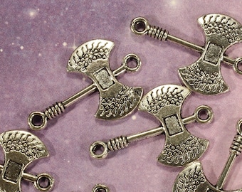 Medieval Ax / Viking Battle Ax 24mm Antique Silver Tone Double Sided Connector Charms - 0836